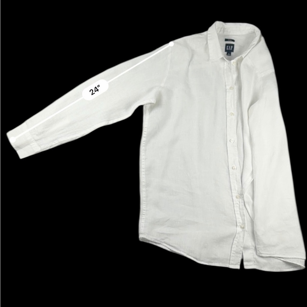 GAP Women’s L Optic White 100% Linen Boyfriend Button Front Shirt Long Sleeve - Picture 12 of 17
